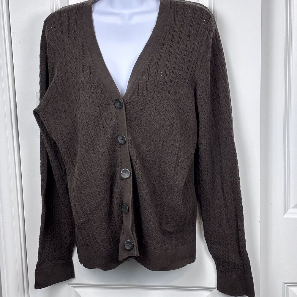 Talbots Woman Size Medium  Red V Neck Knit Sweater Cardigan Long Sleeve Button